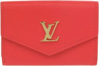 Louis Vuitton Red Color Leather Wallet (Tri-Fold) (Pre-Owned)