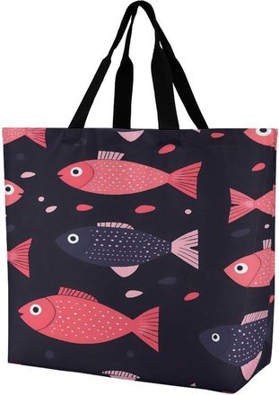 Generic Cute Fish Pattern Reusable Shopping Bags Large Capacity Grocery Bag Heavy Duty Tote for Women 40x40x16cm
