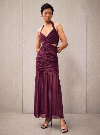 Contemporaine Womens Mesh drape halter mermaid dress