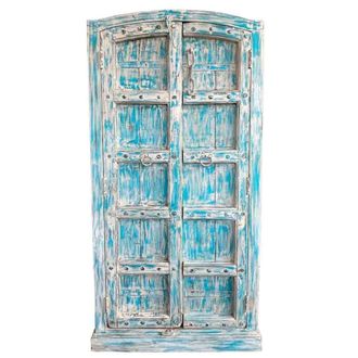 Wanderlust Deco Armario de madera artesanal azul 93x42x206h
