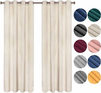 Woltu Cortinas Opacas Terciopelo Aislantes 2 Piezas 140 X 245 Cm Cortina Moderna T&eacute;rmica Con 8 Ojales Para Salon Habitacion Dormitorio Beige,cortina Sin Cor