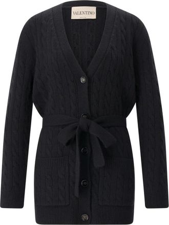 Valentino Kabel gebreid vest - Dames - Cashmere truien - Zwart - M - Kasjmier - Truien & Vesten