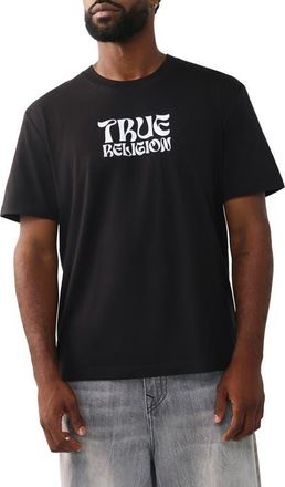 True Religion Wavy Logo Buddha Face Graphic T-Shirt in Jet Black at Nordstrom, Size Xxx-Large