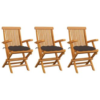 vidaXL Vidaxl - Sillas De Jard&iacute;n 3 Uds Madera Teca Con Cojines Gris Taupe