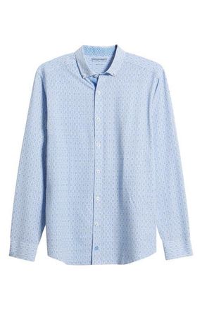 Johnston & Murphy XC+ Football Print Performance Button-Down Shirt in Royal at Nordstrom, Size Xx-Large