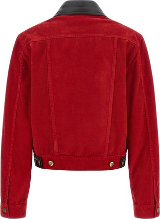 Versace Corduroy with Contrast Leather Collar Jacket - Red