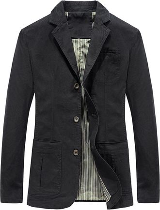 Generic Mens Jackets Smart Casual Cotton Jacket Windproof Thickened Long Sleeve Single Breasted Lapel Collar Fall Winter Coat Thermal Cozy Plain Outerwear wit