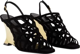 Balmain Caged Suede Wedge Sandal - Black