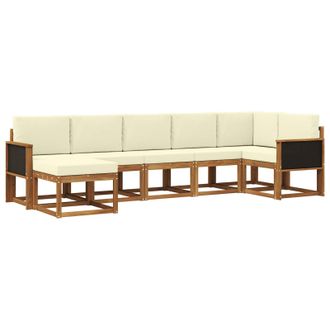 vidaXL Conjunto De Sof&aacute;s De Exterior 7 Pcs Natural Y Crema Poli&eacute;ster Vidaxl