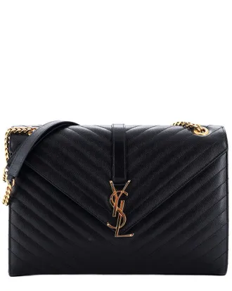 Saint Laurent Black Matelasse Chevron Leather Classic Monogram Envelope Satchel Large (Authentic Pre-Loved)