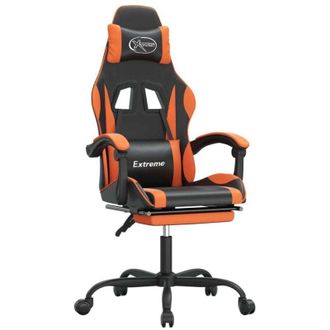 vidaXL Silla Gaming Giratoria Reposapi&eacute;s Cuero Sint&eacute;tico Negro Naranja Vidaxl