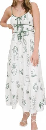 Blu Pepper Green Doodle Max Dress With Adjustable Straps In Green Doodle Print