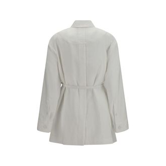 Fendi Womens White Linen Full-Length Jacket Clothing