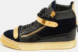 Giuseppe Zanotti Black Velvet And Patent Leather Coby High Top Sneakers