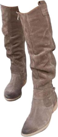 Generic Wedge Boots for Women Uk Slouchy Knee High Boots for Women Uk,Low Chunky Heel Boot With Side Zipper Round Toe Booties Ladies Casual Suede Shoes Winter