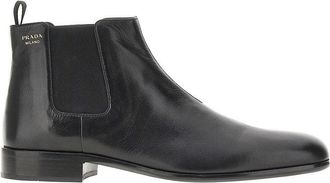 Prada Leather boots with logo print Woman 39