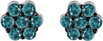 House of Brilliance Sterling Silver Treated Blue Diamond Floral Stud Earrings
