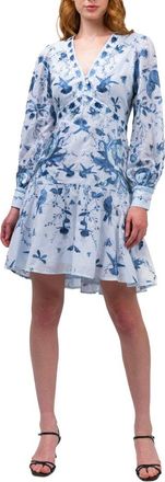 Marchesa Notte Threadwork Voile Mini Dress