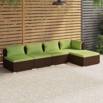 vidaXL Set Sof&aacute;s De Jard&iacute;n 5 Piezas Y Cojines Rat&aacute;n Sint&eacute;tico Marr&oacute;n Vidaxl