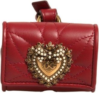 Dolce & Gabbana Womens Black Leather Devotion Heart Strap Airpod Case Red Lamb Accessory