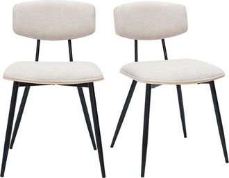Miliboo Miliboo - Sillas Vintage De Madera Clara De Roble, Asientos De Tela De Terciopelo Beige Y Metal Negro (juego De 2) Joline