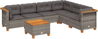 vidaXL Vidaxl - Set De Sof&aacute;s De Jard&iacute;n 7 Pzas Con Cojines Rat&aacute;n Sint&eacute;tico Gris