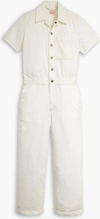Levi's Womens Levis Heritage Collared Neck Short Sleeve Solid Patterned Jumpsuit in Serenity Now - White - Size 10 UK