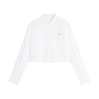 Maison Kitsun&eacute; Overhemden, Dames, Wit, M, Katoen, Cropped Poplin Shirt