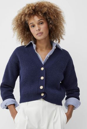 Contemporaine Womens Jewel buttons thick knit Cardigan Sweater