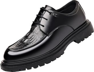 Generic Mens Black Platform Dress Shoes Thick Sole British Style Business Casual Vintage Leather Oxford Classic Versatile Footwear for Men(8.5)