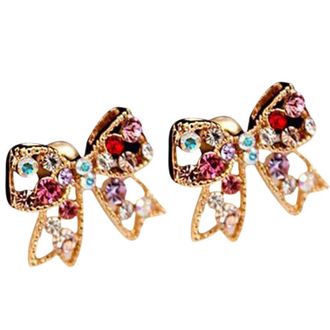 Generic 1 Pair Colorful Bowknot Stud Earrings Crystal Alloy Bow Ear Studs Earrings Jewelry Accessories Gift for Women Nice and Attractive Multicoloured