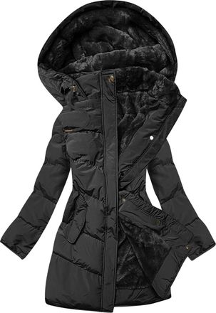 Generic Winter Jackets for Women UK Quilted Coat Warm Thermal Parka Jacket with Faux Fur Hood Elegant Jacket Zipper Hooded Womens Winter Coats Outwear