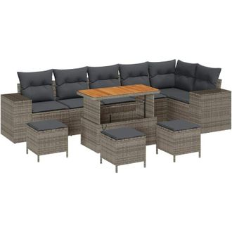 vidaXL Garden Sofa Set with Cushion 10 pcs Grey Poly Rattan vidaXL
