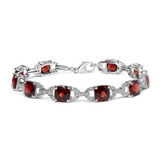 House of Brilliance Silver Garnet & Diamond Accent Tennis Link Bracelet in White at Nordstrom