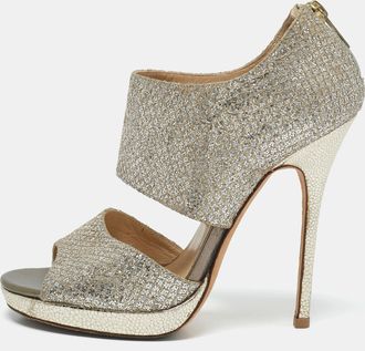 Jimmy Choo London Metallic Silver Glitter Private Platform Sandals