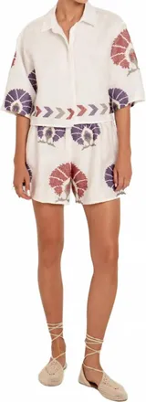 Greek Archaic Kori Mini Peacock Shorts In White-Purple