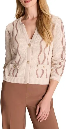 Nic+Zoe Textured Wave Cotton Blend Cardigan in Brown Multi at Nordstrom, Size Xx-Large