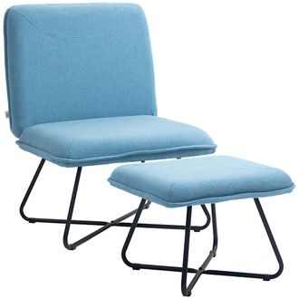 OEM Butaca Con Reposapi&eacute;s Sill&oacute;n Para Lectura Con Patas De Acero En Forma De Cruz Azul Claro