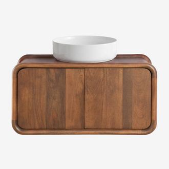 Sklum Conjunto De Mueble De Ba&ntilde;o Suspendido 90x45 Cm En Madera De Mango Maupaul Sklum