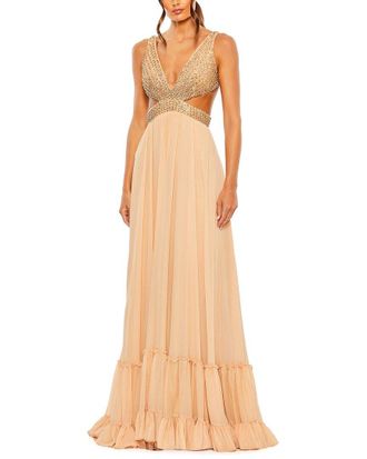 Mac Duggal Lace-Up Rhinestone Gown