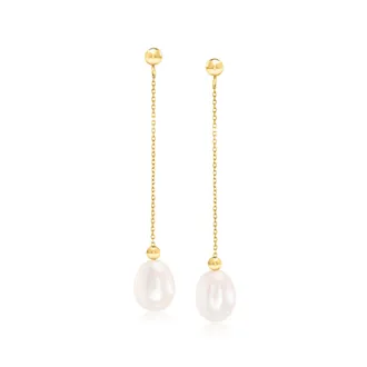 Ross-Simons 8-8.5mm Cultured Pearl Bead and Chain Drop Earrings in 14kt Yellow Gold