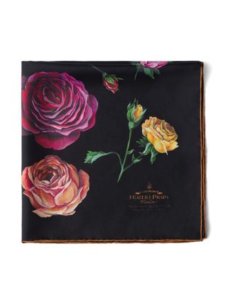 Prada rose-print silk twill scarf - women - Silk - One Size - Black