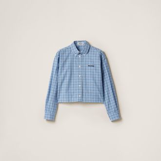 Miu Miu Checked Poplin Shirt, Woman, Lightblue / Blue, Size 38
