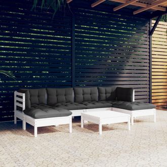 vidaXL Vidaxl - Muebles De Jard&iacute;n 7 Pzas Con Cojines Blanco Madera De Pino