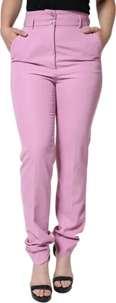Dolce & Gabbana Pink Polyester High Waist Women Tapered Pants