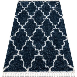 RugsX Rugsx - Carpet union 3488 Trellis blue / cream Fringe Berber Moroccan shaggy blue 180x270 cm