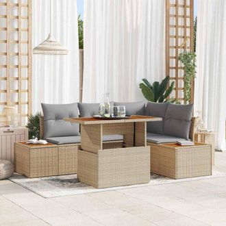 vidaXL Conjunto De Sof&aacute; De Jard&iacute;n 5 Pcs Beige Polirat&aacute;n Vidaxl
