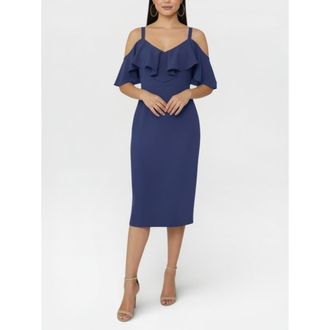Rachel Roy Marcella Off the Shoulder Ruffle Midi Dress in True Navy at Nordstrom, Size Xx-Large