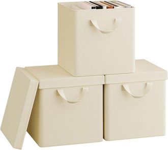 Woltu Woltu - Juego De 3 Cajas De Almacenaje Plegables Con Asas, Color Crema, 34 L