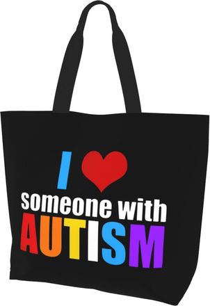 AOOEDM I Love Someone With Autism Ladies Canvas Tote Reusable Shopping Bag